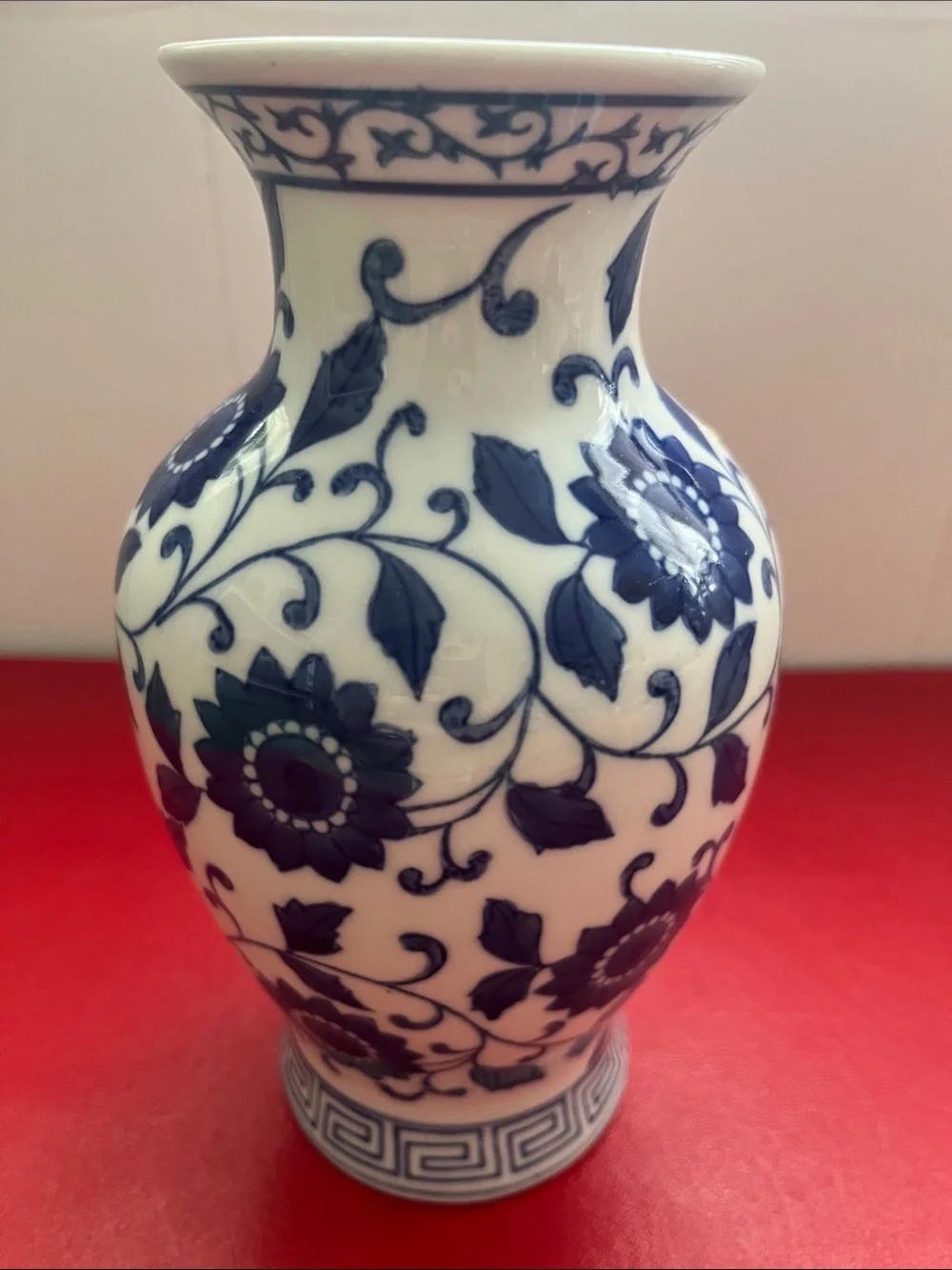 blue and white vase Asian style vase Chinoiserie vase flower made in China  8”H